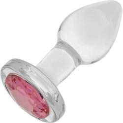 Booty Sparks Pink Gem Glass Anal Plug, 2.8 Inch, Clear/Pink