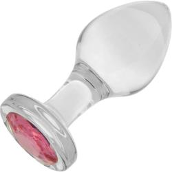 Booty Sparks Pink Gem Glass Anal Plug, 3.9 Inch, Clear/Pink