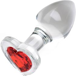 Booty Sparks Red Heart Gem Glass Anal Plug, 3.3 Inch, Clear/Red