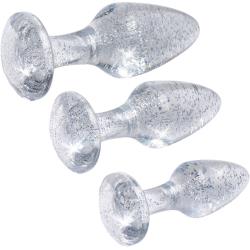 Booty Spark Glitter Gem Set of 3 Anal Plugs, Silver