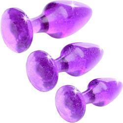Booty Spark Glitter Gem Set of 3 Anal Plugs, Purple