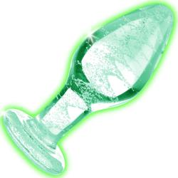 Booty Sparks Glow-in-the-Dark Glass Anal Plug, 3.5 Inch, Clear