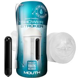 Happy Ending Shower Stroker Vibrating Mouth Masturbator, Clear