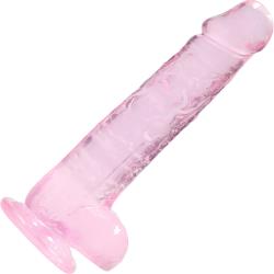 RealRock Realistic Crystal Clear Dildo with Balls, 8 Inch, Pink