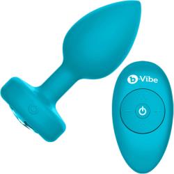 b-Vibe Vibrating Jewel Butt Plug with Remote Control, 3.85 Inch, Aquamarine Blue