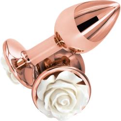 Rear Assets Tapered Metal Butt Plug, Small, Rose Gold/White Rose