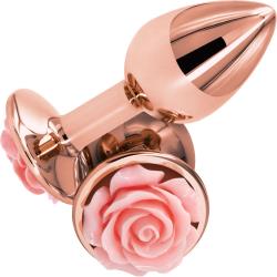 Rear Assets Tapered Metal Butt Plug, Small, Rose Gold/Pink Rose