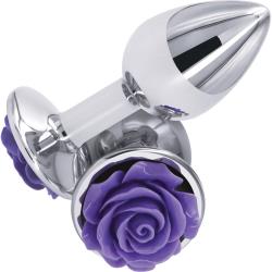 Rear Assets Tapered Metal Butt Plug, Small, Silver/Purple Rose