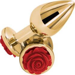 Rear Assets Tapered Metal Butt Plug, Medium, Gold/Red Rose