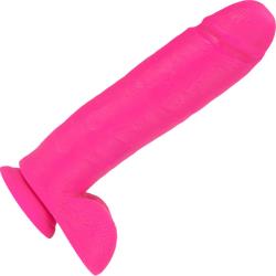 Neo Elite Silicone Dual Density Dildo with Balls, 10 Inch, Neon Pink