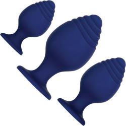 Evolved Get Your Grove On 3-Piece Silicone Butt Plug Set, Blue