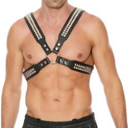 Premium Leather Pyramid Stud Body Harness, Black