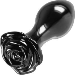 Crystal Rose Glass Anal Plug, 3.58 Inch, Black