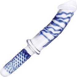 Glas Realistic Double Ended Glass Dildo with Handle, 11 Inch, Clear/Blue