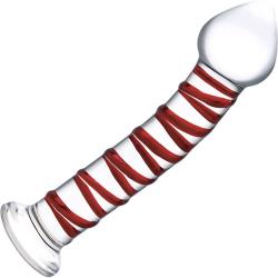 glas Mr Swirly Thick Glass Dildo, 8 Inch, Clear/Red