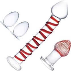 glas Mr Swirly Set with Glass Kegel Balls and Butt Plug, Clear/Red