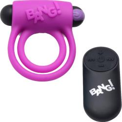 Bang! Remote Control 28X Vibrating Cock Ring and Bullet, Purple