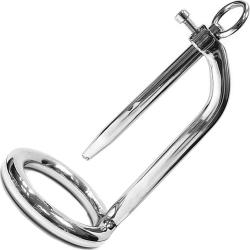 Rouge Stainless Steel Chastity Cock Ring with 3 Inch Urethral Probe, Silver