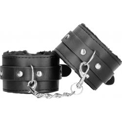 Ouch! Plush Bonded Leather Hand Cuffs with Adjustable Straps, Black
