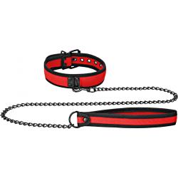 Ouch! Puppy Play Neoprene Collar with Leash, Red/Black