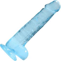 RealRock Crystal Clear Realistic Dildo with Balls, 8 Inch, Blue