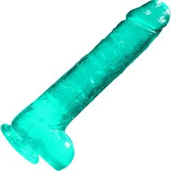 RealRock Crystal Clear Realistic Dildo with Balls, 9 Inch, Turquoise