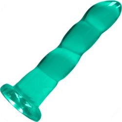 RealRock Crystal Clear Bulbous Tip Dildo with Suction Cup, 7 Inch, Turquoise