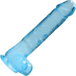 RealRock Crystal Clear Realistic Dildo with Balls, 10 Inch, Blue