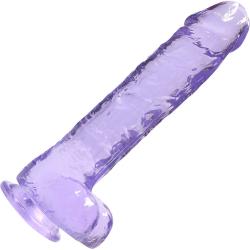 RealRock Crystal Clear Realistic Dildo with Balls, 10 Inch, Purple