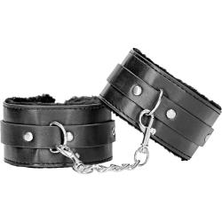Ouch! Plush Bonded Leather Ankle Cuffs with Adjustable Straps, Black