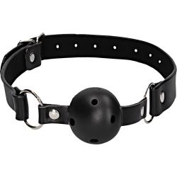 Ouch! Breathable Ball Gag with Bonded Leather Straps, Black