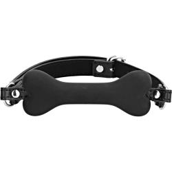 Ouch! Silicone Bone Gag with Adjustable Bonded Leather Straps, Black