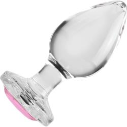Adam and Eve Glass Anal Plug with Pink Gemstone Base, 3.85 Inch, Clear