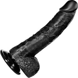 RealRock Curved Realistic Dildo with Balls and Suction Cup, 8 Inch, Black