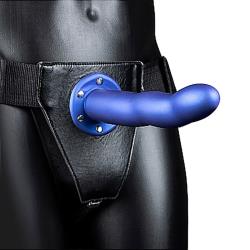 Ouch! Curved Hollow Strap-On, 8 Inch, Metallic Blue