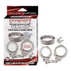 Dominant Submissive Metal Cockring and Handcuffs Set, Silver