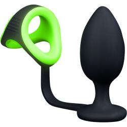 Ouch! Glow in the Dark Silicone Anal Plug with Detachable Cockring & Ball Strap, Neon Green