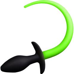 Ouch! Glow in the Dark Silicone Puppy Tail Anal Plug, Neon Green