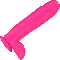 Neo Dual Density Dildo with Balls and Suction Cup, 10 Inch, Neon Pink