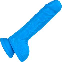 Neo Dual Density Dildo with Balls and Suction Cup, 9 Inch, Neon Blue