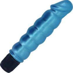 Golden Triangle Pearl Sheen Ribbed Vibrator, 6.25 Inch, Blue