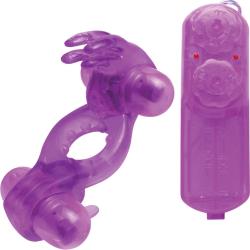 Wonderful Wabbit Vibrating Dual Bullet Cockring for Couples, Purple