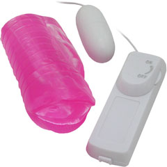 Golden Triangle Bad Boys Textured Vibrating Mouth Jelly Masturbator, 4 Inch, Hot Pink