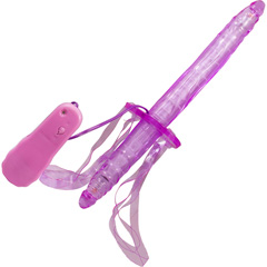 Double Fuk Vibrating Strap-On Dong, 13 Inch, Purple