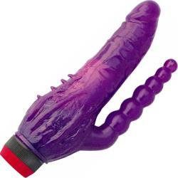 Jelly Caribbean Tango Personal Vibrator with Beaded Anal Probe, 7.5 Inch, Purple [9039662N]