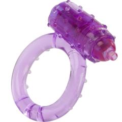 Silicone One Touch Purple Nubby Cordless Vibrating Cock Ring, Purple