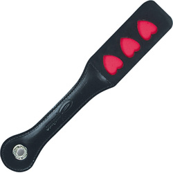 Sportsheets Leather HEARTS Impression Paddle, 12 Inch, Black/Red