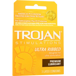 Trojan Stimulations Ultra Ribbed Lubricated Condoms, 3 Pack