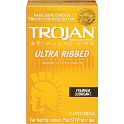 Trojan Stimulations Ultra Ribbed Lubricated Condoms, 12 Pack