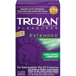 Trojan Extended Pleasure Condoms with Climax Control Lubricant, Pack of 12